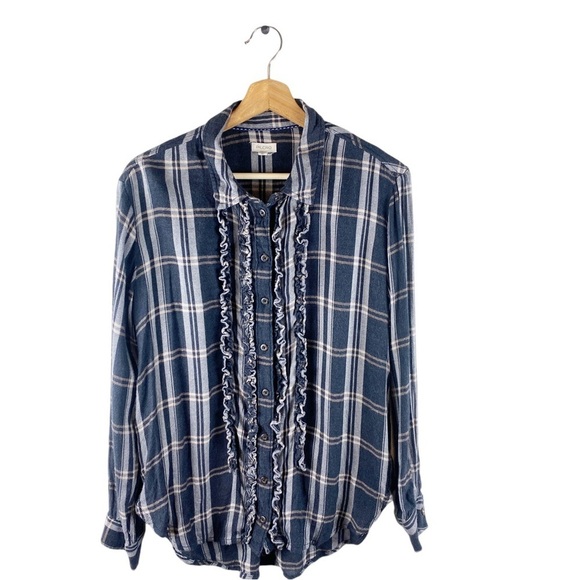 Anthropologie Pilcro Tuxedo Buttondown Shirt In Black Motif Plaid Small - Picture 3 of 10